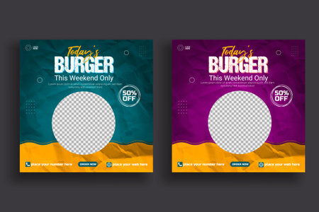 Vector social media food template, restaurant social media post templateのイラスト素材