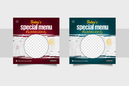 Vector social media food template, restaurant social media post templateの写真素材