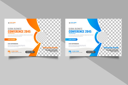 Vector annual business conference online live webinar and social media post template designのイラスト素材