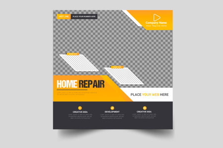Vector construction renovation handyman home repair  social media post template designのイラスト素材