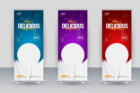 Vector food roll up banner design for restaurantのイラスト素材