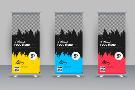 Vector food roll up banner design for restaurantのイラスト素材
