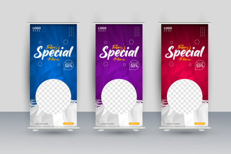 Vector food roll up banner design for restaurantのイラスト素材