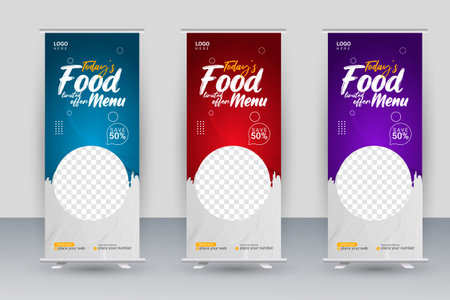 Vector food roll up banner design for restaurantのイラスト素材