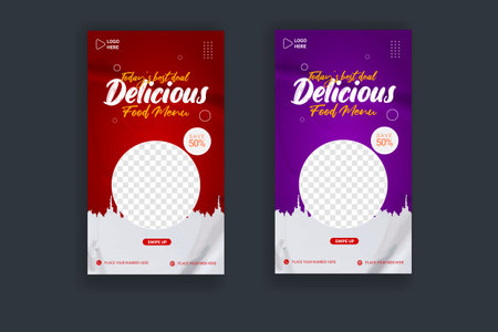 Vector food social media  story template collectionのイラスト素材