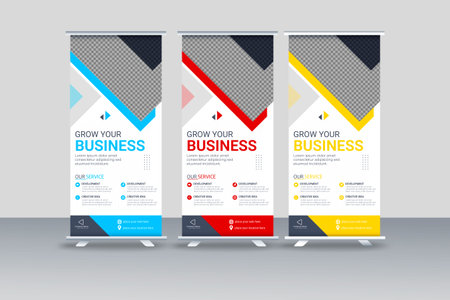 Vector roll up display standee banner design and  business rack card or dl flyer templatesのイラスト素材