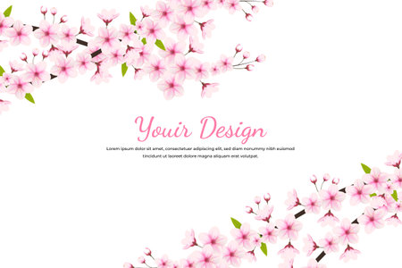 Cherry blossom branch with sakura flower cherry blossom  sakura flowers with falling petalのイラスト素材