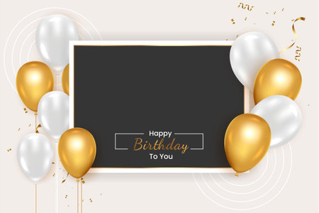 Birthday frame with Realistic  golden balloon set with golden confittyのイラスト素材