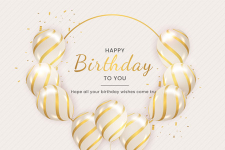 Birthday balloons banner design Happy birthday greeting text with elegant gold  balloon  for birth day celebration messages card designのイラスト素材
