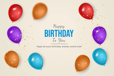 Happy birthday congratulations banner design with color balloons and glossy glitter ribbonのイラスト素材