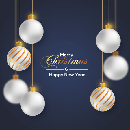 Christmas balls set design, Vector Merry Christmas and happy new year greeting cardのイラスト素材