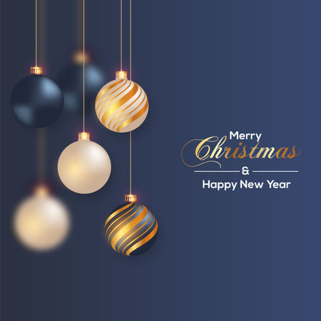 Christmas balls set design, Vector Merry Christmas and happy new year greeting cardのイラスト素材