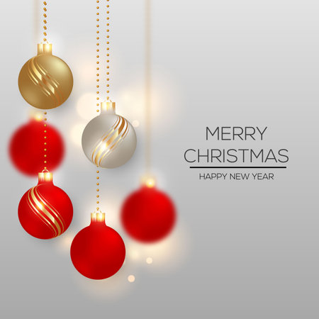 christmas balls set design, Vector merry christmas and happy new year greating cardのイラスト素材