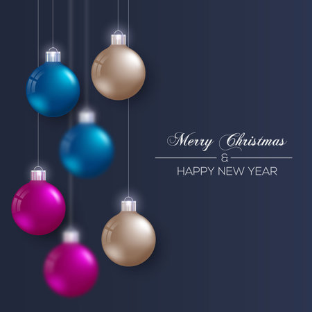 Merry christmas and happy new year design with balls and Vector merry christmas and happy new year greating cardのイラスト素材
