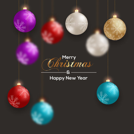christmas ball decoration collection and Vector merry christmas and happy new year greating cardのイラスト素材