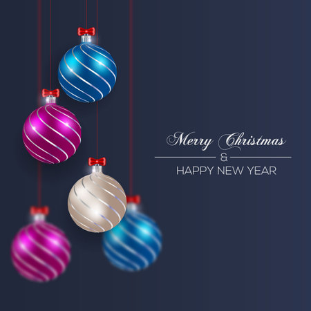 Christmas balls set design, Vector Merry Christmas and happy new year greeting cardのイラスト素材