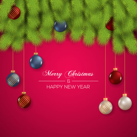 Merry christmas and happy new year design with balls and Vector merry christmas and happy new year greating cardのイラスト素材