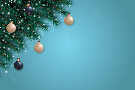 Vector realistic Christmas background decoration with pine branches and Christmas ballのイラスト素材