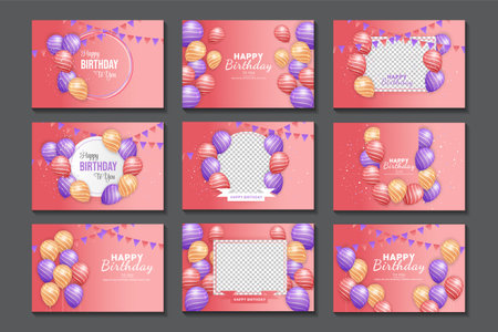 Birthday wish template design. Happy birthday typography with air balloon elements for party card invitation backgroundのイラスト素材