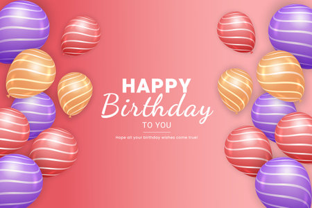 Birthday wish template design. Happy birthday typography with air balloon elements for party card invitation backgroundのイラスト素材