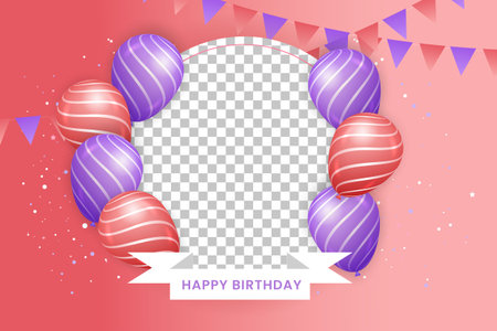 Birthday wish template design. Happy birthday typography with air balloon elements for party card invitation backgroundのイラスト素材