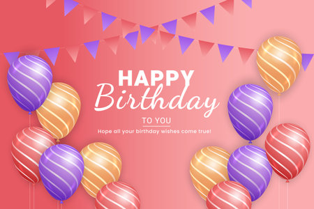 Birthday wish template design. Happy birthday typography with air balloon elements for party card invitation backgroundのイラスト素材