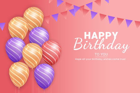 Birthday wish template design. Happy birthday typography with air balloon elements for party card invitation backgroundのイラスト素材