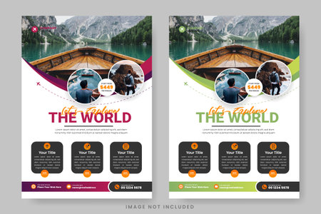 Travel flyer design template and travel agency flyer template design with contact and venue detailsのイラスト素材
