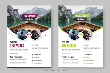 Travel flyer design template and travel agency flyer template design with contact and venue detailsのイラスト素材