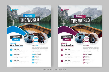 Travel flyer design template and travel agency flyer template design with contact and venue detailsのイラスト素材