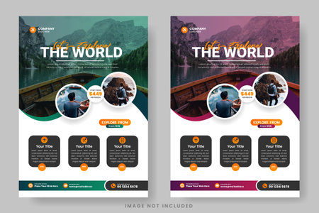 Travel flyer design template and travel agency flyer template design with contact and venue detailsのイラスト素材