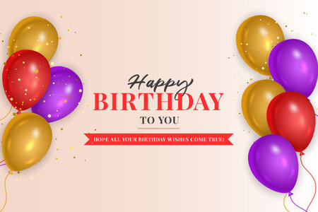 Birthday wish with realistic pink purple and red  balloons set  and pink background and textのイラスト素材