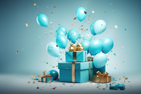 Color balloons an gift boxes for Birthday decoration, AI generatedの素材