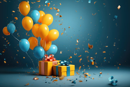 Color balloons an gift boxes for Birthday decoration, AI generatedの素材