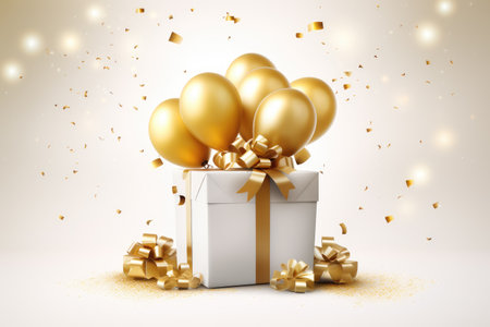 Golden balloons an gift boxes for Birthday decoration, AI generatedの素材