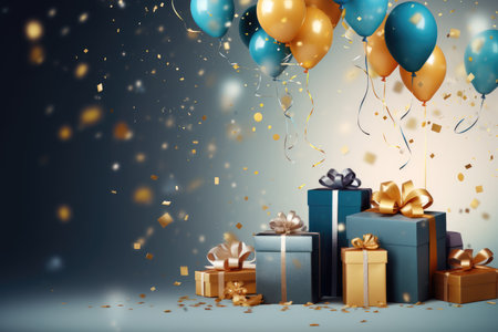 Color balloons an gift boxes for Birthday decoration, AI generatedの素材