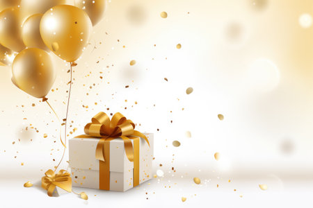 Golden balloons an gift boxes for Birthday decoration, AI generatedの素材
