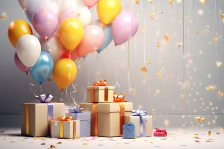 Color balloons an gift boxes for Birthday decoration, AI generatedの素材