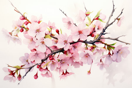 Closeup of spring seasonal cherry blossom flower and sakura flower on bokeh background Ai generatedの素材