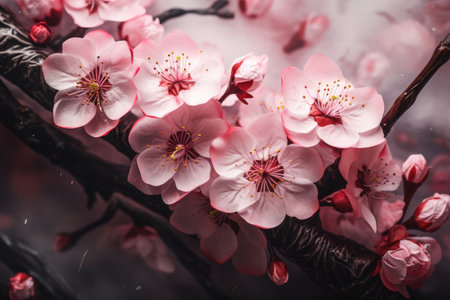 Closeup of spring seasonal cherry blossom flower and sakura flower on bokeh background Ai generatedの素材