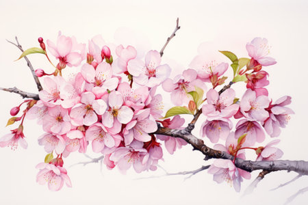 Closeup of spring seasonal cherry blossom flower and sakura flower on bokeh background Ai generatedの素材
