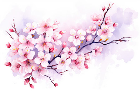 Closeup of spring seasonal cherry blossom flower and sakura flower on bokeh background Ai generatedの素材