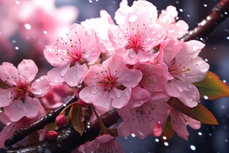 Closeup of spring seasonal cherry blossom flower and sakura flower on bokeh background Ai generatedの素材