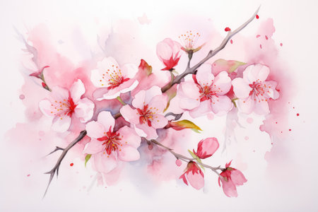 Closeup of spring seasonal cherry blossom flower and sakura flower on bokeh background Ai generatedの素材