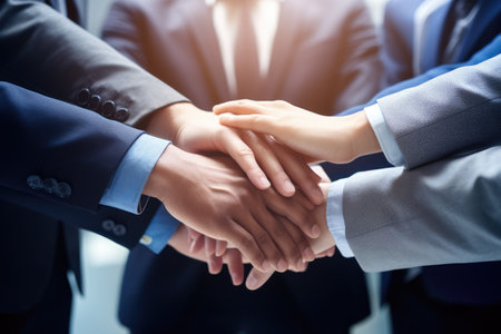 Group of business people putting their hands together, Business putting their hands together in unity ,Ai generatedの素材