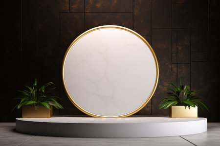3d golden podium for product presentation and glowing podium luxury style 3d model Ai generatorの素材