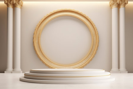 3d golden podium for product presentation and glowing podium luxury style 3d model Ai generatorの素材