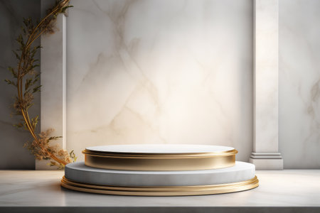 3d golden podium for product presentation and glowing podium luxury style 3d model Ai generatorの素材