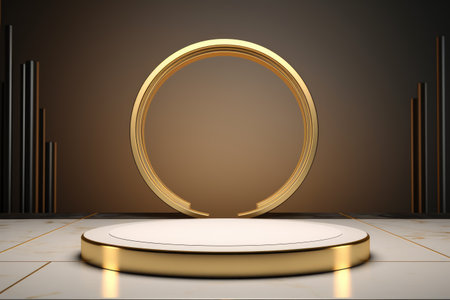 3d golden podium for product presentation and glowing podium luxury style 3d model Ai generatorの素材