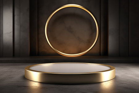 3d golden podium for product presentation and glowing podium luxury style 3d model Ai generatorの素材